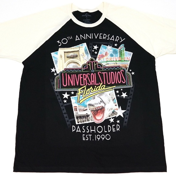 Universal Studios Florida 30th Anniversary Passholder EST 1990 Ringer Shirt 2XL - Picture 1 of 1